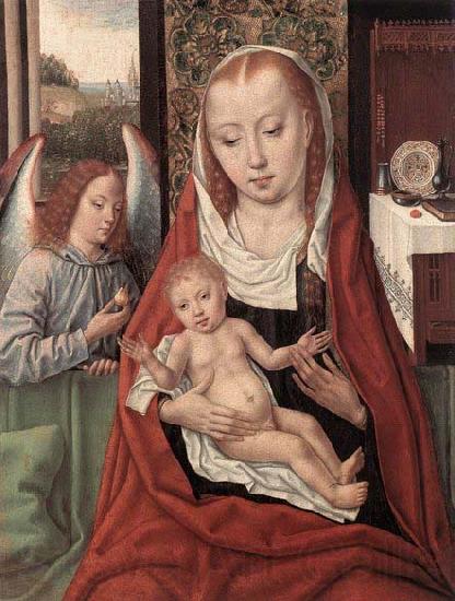 Master of the Saint Ursula Legend Virgin and Child with an Angel Spain oil painting art